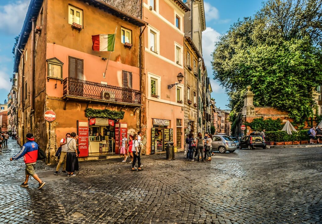 trastevere, rome, roman, urban, street, italy, italian, tourism, city, old, europe, town, tourist, summer, shop, cafe, pizzeria, restaurant, piazza, landscape, nature, travel