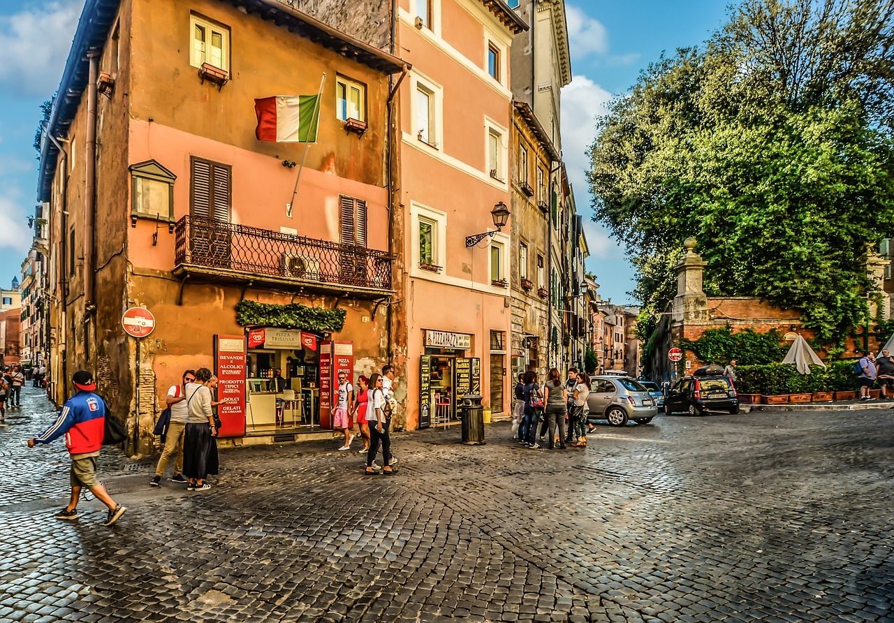 trastevere, rome, roman, urban, street, italy, italian, tourism, city, old, europe, town, tourist, summer, shop, cafe, pizzeria, restaurant, piazza, landscape, nature, travel